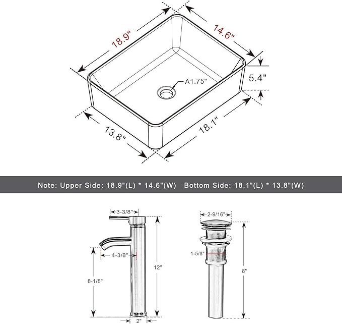 eclife 24" Bathroom Vanity Sink Combo Modern Metal Stand Cabinet W/Bottom Shelf White Rectangle Vessel Sink & Water Save Faucet & Pop Up Drain, Oak (T03)