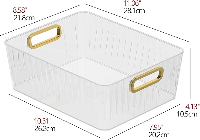 Vababa 4-Pack Clear Plastic Storage Bins, Clear Plastic Pantry Organizer Bins, Multi-use Organizer Bins