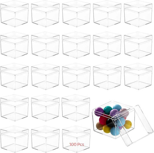 yeesport 100 Pcs Acrylic Boxes with Lids, 2×2×2" Mini Clear Candy Boxes, Square Transparent Display Cases, Stackable Storage Cubes, Small Containers for Wedding Favors, Jewelry, Treats