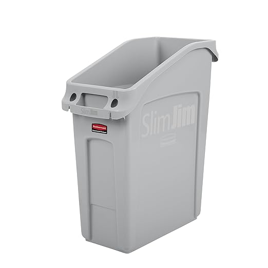 Rubbermaid Commercial Products Slim Jim Under-Counter Trash Can with Venting Channels 13-Gallon Gray Fits Under Desk/Cabinet/Sink Pack of 1