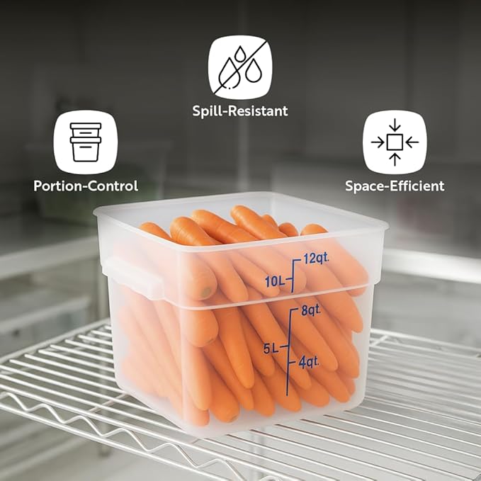 Restaurantware Food Storage Container 10 Pack of 18 qt Plastic Kitchen Storage Bin with Volume Markers Space-Efficient Design Dishwasher-Safe Polypropylene White