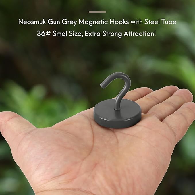 Neosmuk Magnetic Hooks, Heavy Duty 170lb Strong Magnets for Cruise Cabins, Ship Essentials, Large Metal Hooks for Hanging on Fridge(Grey,Pack of 4)