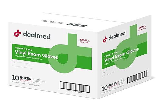 Dealmed Vinyl Exam Gloves - 1000 Count Small (10 Boxes), Powder-Free Disposable Medical Gloves, Latex-Free for Healthcare, Food Service & First Aid
