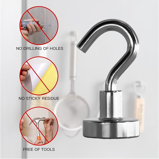 Magnetic Hooks, 35lbs Magnet Hooks Strong Magnets Refrigerator Fridge for Classroom Beach Vacation Kitchen Grills Home 10 Pack(Silver)