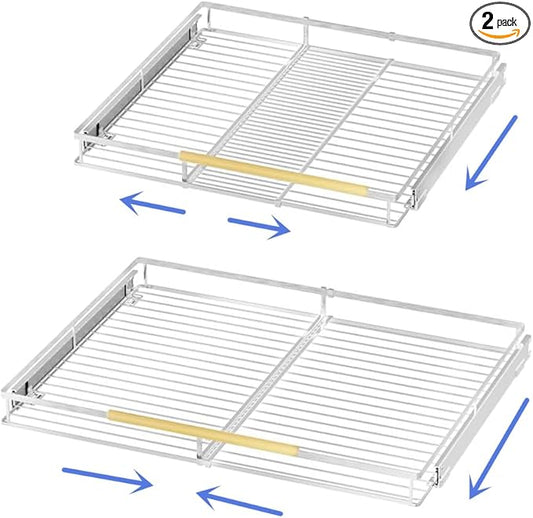 Pull Out Cabinet Organizer 2Pack, Heavy Duty Slide Out Pantry Shelves, Sliding Drawer Pantry Shelf for Kitchen, Living Room, Home, 14.16''-24.16''W x 17.3''D