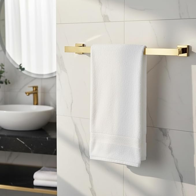 Roshan Handcrafted and Hand Polished Multi Purpose Towel Rack, SUS304 Stainless Steel Rust Proof and Peel Resistant Towel Shelf, Towel Hook, Includes 2 Handmade Hooks (4, Gold)