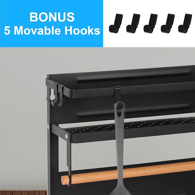 Garage Magnetic Rack Foldable, 2-in-1 Paper Towel Holder with Shelf, Garage Storage Organization, Heavy Duty Paper Towel Holder with 5 Removable Hooks for Tool Shed, Garage, Workbench, Kitchen
