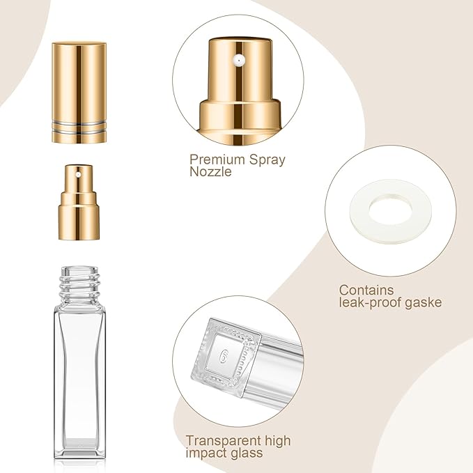 Domensi 30 Pcs 10/20/30 ml Perfume Travel Refillable Bottles Glass Spray Bottle Perfume Atomizer for Cologne Dispenser Leak-proof Fragrance Bottles Atomizer Pump Bottle Kit (Gold, Silver, Black)