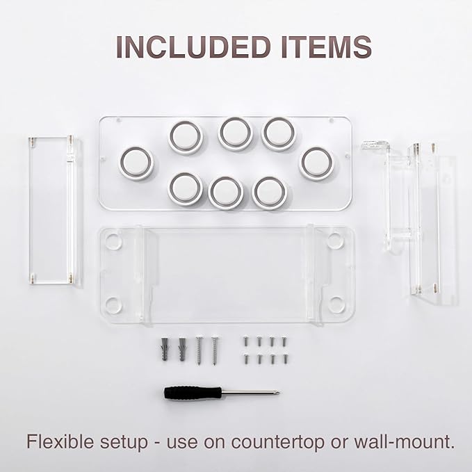 Hair Tool Holder for Dyson Airwrap Attachments, Storage Holder Compatible with Shark FlexStyle FlexFusion, Acrylic Display Rack Countertop Organizer Wall Mount for Hair Stylers, Clear&White