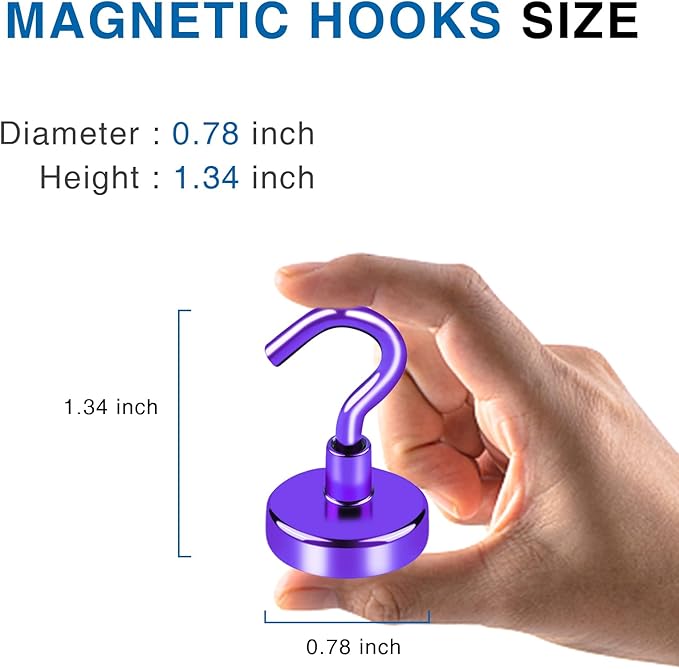LOVIMAG Cruise Must Haves, 50Lbs Purple Magnetic Hooks for Cruise Cabins, Cruise Door Magnets, Magnetic Hooks for Hanging, Refrigerator, Celling - 12 Pack
