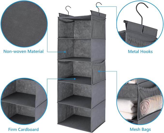 MAX Houser Hanging Closet Organizer, Hanging Sweater Organizer,Foldable Hanging Shelves for Closet