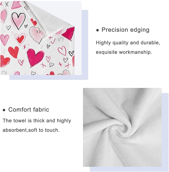 Doodle Romantic Pink Heart Towels Set of 3 Romantic Pink Red Love Spring Bathroom Towel Soft Absorbent Bath Hand Towels Washcloth Guest Towel Sets Mother's Valentine's Day Decorations