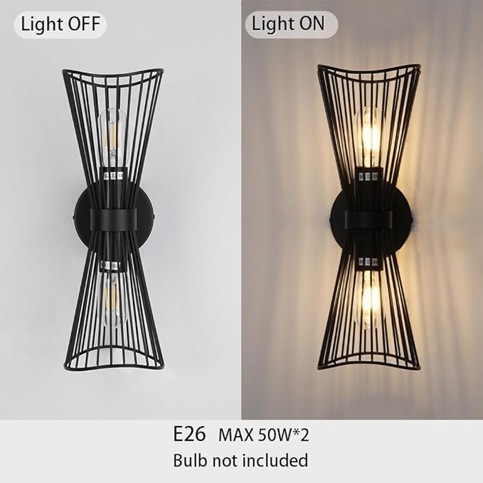Black 2-Light Vanity Wall Sconce Farmhouse Light Fixtures Over Mirror Modern Up and Down Sconces Large Wall Light Hardwired Wall Lamp for Hallway Bedroom Kitchen Bathroom