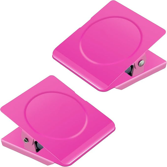 Grtard Strong Magnetic Clips, 2.2 Inch Extra Large Magnetic Clips Heavy Duty, 2Pack Magnet Clip for Fridge, Clip Magnets for Refrigerator, Whiteboard, Classroom, Kitchen, Office Organizer (Pink)