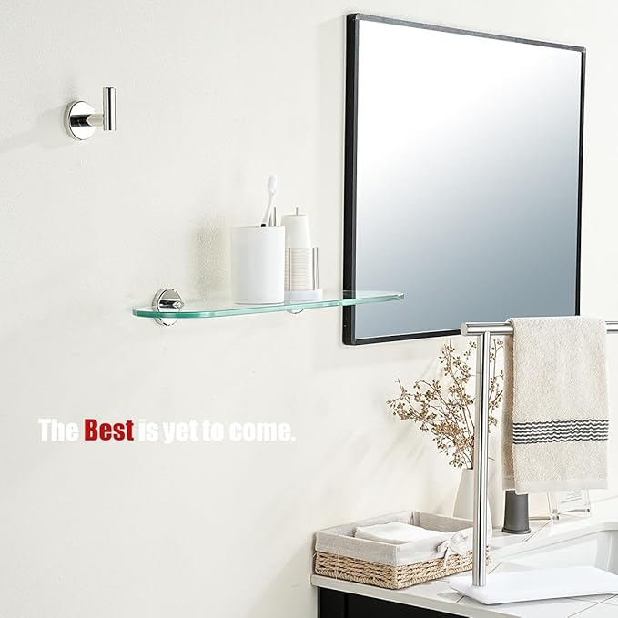JQK Bathroom Glass Shelf Chrome, Tempered Glass Shower Storage 20 by 5 inches, 304 Stainless Steel Polished Chrome Wall Mount, TGS121L20-CH