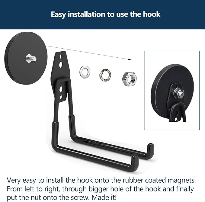Large Magnetic Hooks Heavy Duty,Magnetic Utility Hooks for Garden Tools,Horse trailor,Straps,Steel Pegboard,Workshop,Anti-Scratch EV Charger Holder,Magnetic Cable and Tool Holder(2pack)