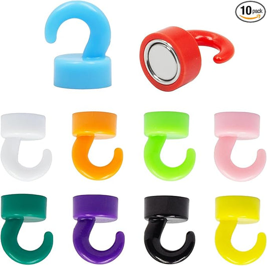 Small Magnetic Hooks for Refrigerator, Mini Magnetic Hooks for Cruise Cabins, Magnet Hook for Kitchen, Classroom, and Office - Pack of 10 (Colorful)