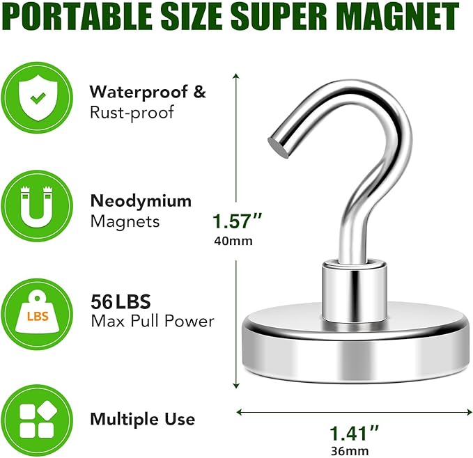 MIKEDE Heavy Duty Magnetic Hooks for Refrigerator Hanging, Magnetic Hanger for Cabins, Grill - 5 Pack ，170lbs