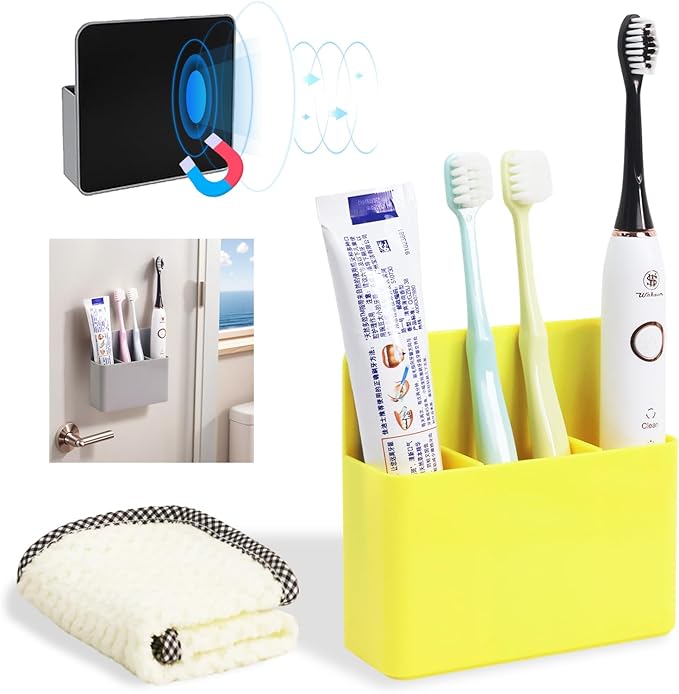 Magnetic Toothbrush Holder for Cruise Ship Cabin – Wall-Mounted Cruise Bathroom Organizer with 2 Removable Dividers & Towel, Cruise Essentials 2025 & Cruise Must Haves for Alaska & Caribbean Cruises