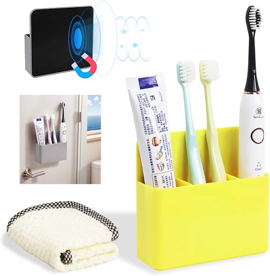 Magnetic Toothbrush Holder for Cruise Ship Cabin – Wall-Mounted Cruise Bathroom Organizer with 2 Removable Dividers & Towel, Cruise Essentials 2025 & Cruise Must Haves for Alaska & Caribbean Cruises
