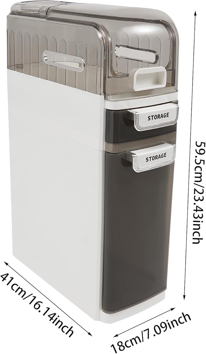 Bathroom Floor Storage Cabinet, Narrow Slim Organizer Multi-Tiers Toilet Paper Cabinet Waterproof W/Clear Drawers,for Tiny Kitchen Laundry Living Room Toilet Gap (3 Tiers)