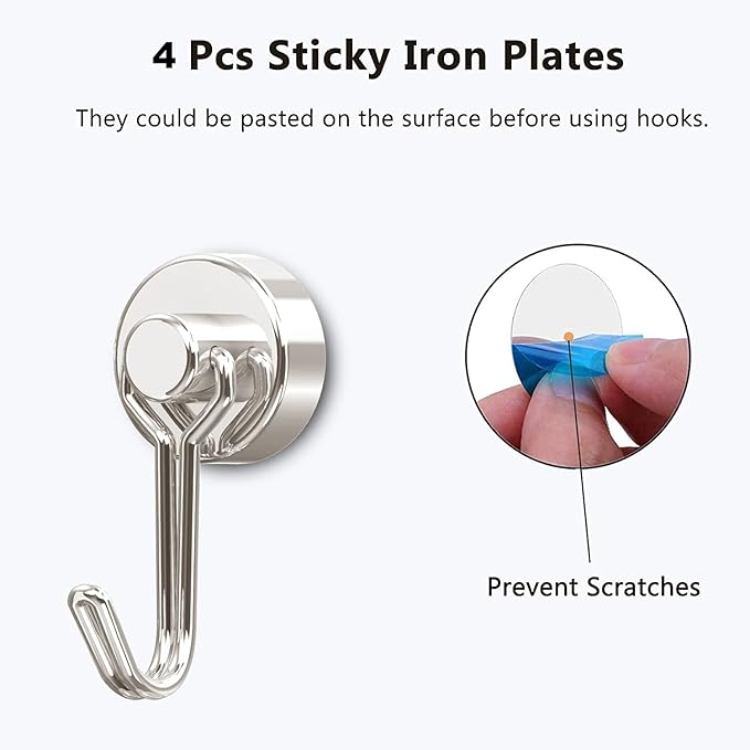 Donanim Magnetic Hooks,Heavy Duty 30LBS 8 Pack Neodymium Magnet Hook Hold for Kitchen Tools Hanging, Refrigerator, Grill, Kitchen, Key Holder, Silver