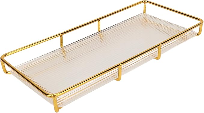 Restokki Bathroom Countertop Tray Stainless Steel Acrylic Modern Minimalist Design Storage Shelf Vanity Tray for Cosmetics Living Goods (Gold Single Layer Small Size)