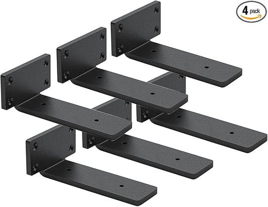 6 Pack Shelf Brackets 6 Inch Floating Shelf Bracket 1/5 inch Thick Heavy Duty Hidden Shelf Brackets Iron Metal Brackets for Shelf Support with Screw Included