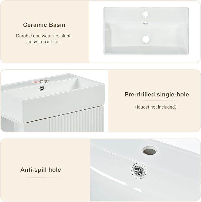 Favfurish 21.6" Bathroom Vanity with Rectangle Ceramic Vessel Sink Combo,Freestanding Right Side Storage Cabinet W/Soft-Close Doors,Assembled Quickly,for Small Spaces,White