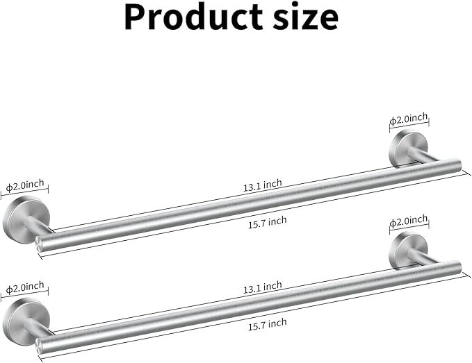 Cilee 2 Pieces Brushed Nickel Bathroom Towel Bar, 16 Inch Double Towel Racks,Bathroom Towel Holder Towel Hanger for Bathroom Stainless Steel Wall Mount