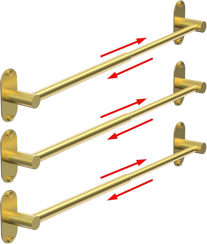 Towel Bar, Adjustable 14.4inch - 25.2inch Towel Rack, Self Adhesive & Wall Mounted for Bathroom Kitchen Hand Towel Holder Cloths Hanger SUS 304 Stainless Steel Organizer Single Bar (3, Gold)