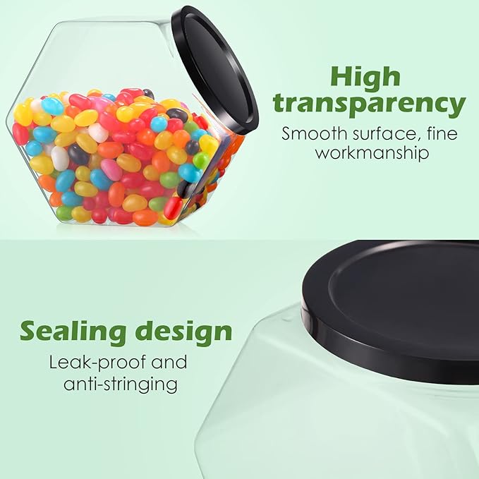 Bokon 36 Pcs Hexagon Shaped Jars with Lids Plastic Cookie Container 30 oz Clear Wide Mouth Candy Storage Jar for Cookies, Candy, Snacks, Paper Stars, Detergent Pods, Gifts and Storage