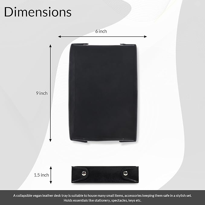 Valet Vegan Leather Tray Desk Tray Organiser Mobile Organiser Organiser for Office, Home, Living Room Button Opening Water Resistent-Black