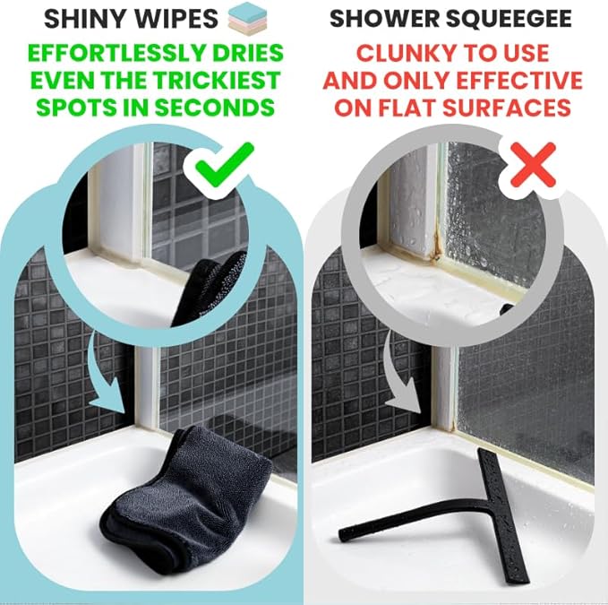 Shiny Wipes Medium Drying Towel, The Original, 12x16in/30x40cm, Ultra Absorbent Twisted-Loop Design, Streak-Free Towel Cloth for Shower, Household, Car, No Streaks or Limescale (1 Towel)