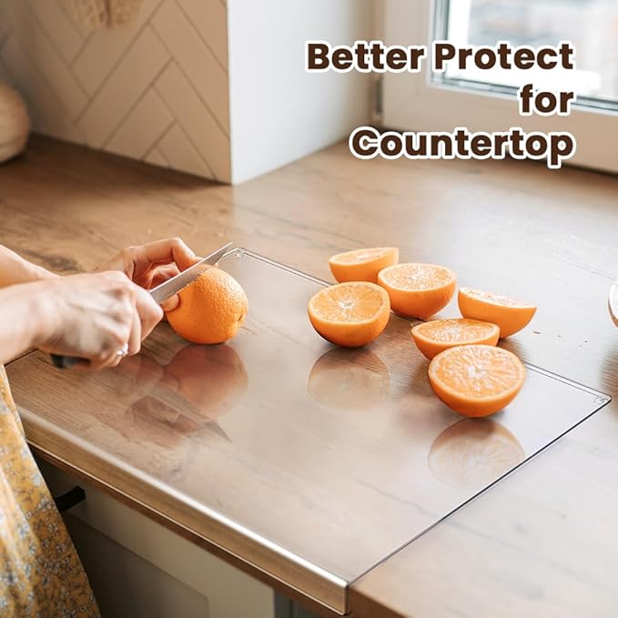 Acrylic Cutting Board with Counter Lip, 24x18 Inch Clear Cutting Boards for Kitchen Counter, Large Cutting Board Non Slip for Countertop Protector, Apartment Essentials Kitchen Decor Gifts