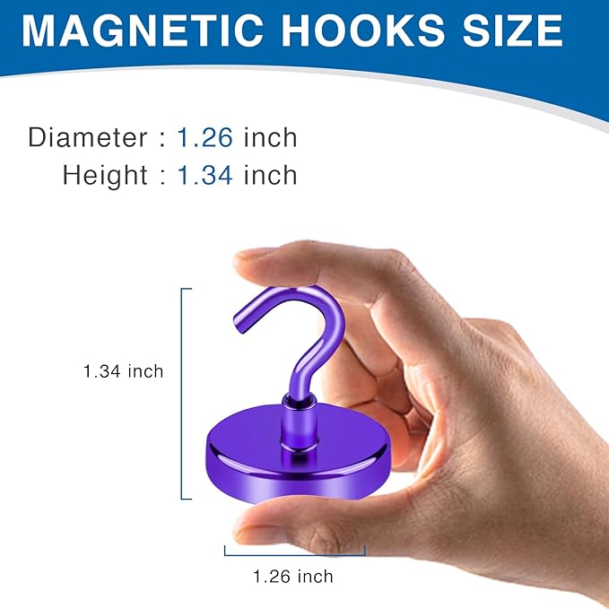 LOVIMAG Cruise Ship Essentials, 120Lbs Cruise Door Magnets, Purple Cruise Magnetic Hooks, Magnetic Hooks Heavy Duty for Hanging Celling, Grill, Refrigerator Kitchen-6 Pack