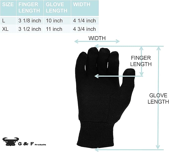 G & F Products unisex adult Regular work gloves, Black, Large sold by Case 300 Pairs US
