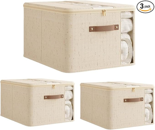 3PCS Storage Bins, Foldable Storage Baskets Lid Clear Window for Organizing Toys, Books, Shelves, Closet, Large Storage Box with Rope Handles, Sturdy Organizer Bins (Large)