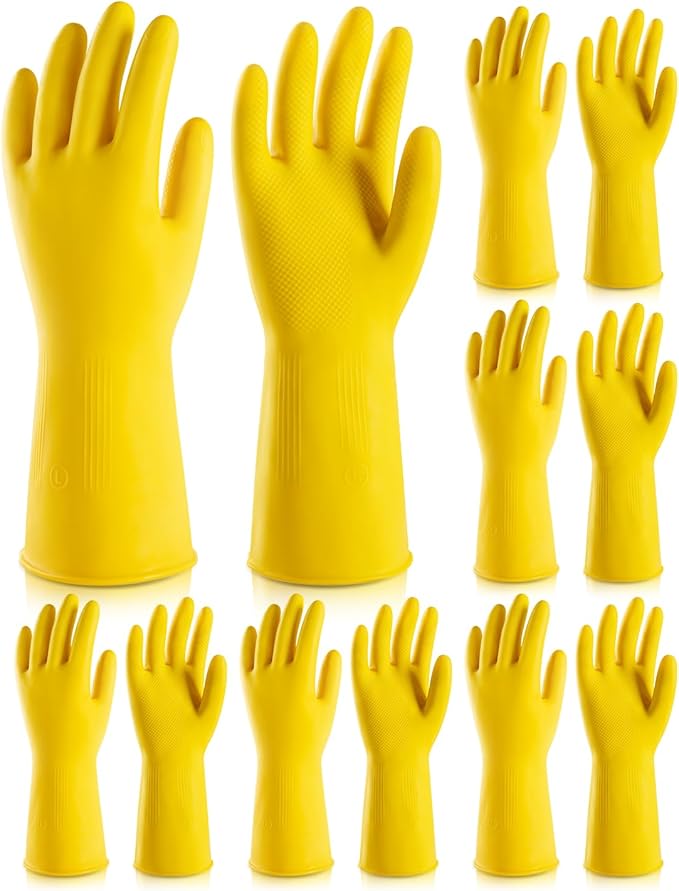 6 Pairs Rubber Cleaning Gloves,Reusable Dishwashing Gloves,Household Dish Gloves for Washing,Cleaning,Kitchen,Painting, Gardening, Pet Care,Extra Thickness,Non-Slip,13", 20 Mil, Heavy Duty, S