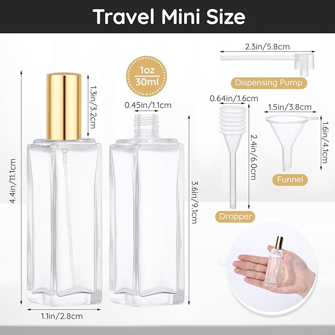 Segbeauty 20pcs 1oz Glass Perfume Spray Bottle Refillable, Empty Travel Cologne Sprayer, 30ml Travel Atomizer Sprayer for Perfume Glass Spray Bottles, Bulk Fine Mist Atomizer with Dispensing Tool