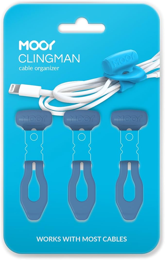 MOOY CLINGMAN Cable Organizer, Cable Management Cable Ties, Reusable, Silicone Rubber, Set of 3, Colorful, Super Stretchable, Never Get Lost, (Dusk Blue)