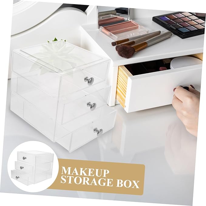 3-layer Acrylic Storage Box Desktop Organizer Makeup Organizer Cosmetic Display Space-saving Sturdy Silver Handle