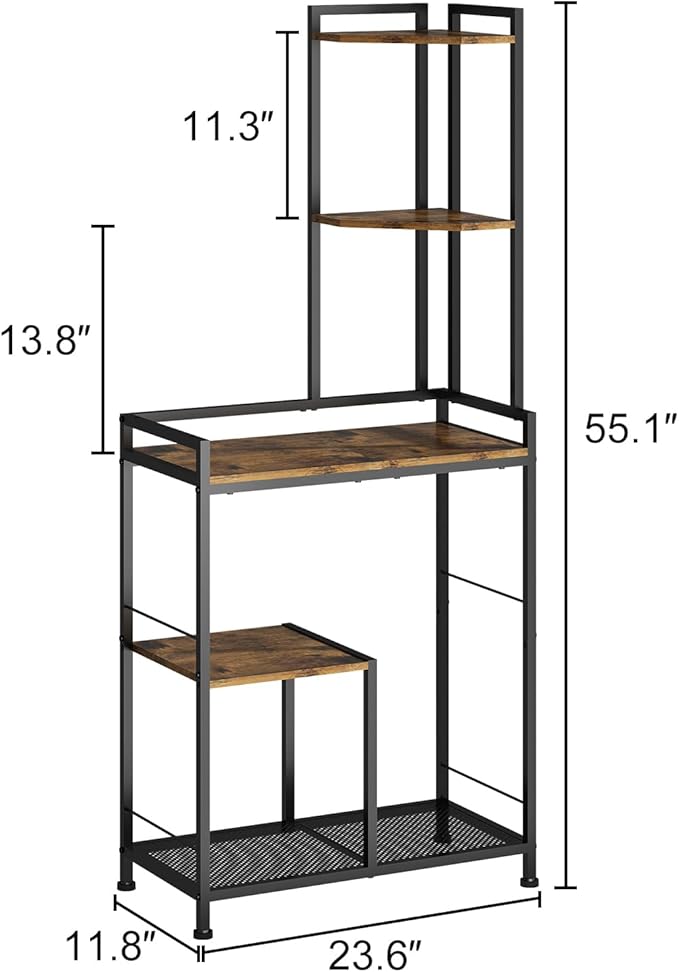 GILLAS 5 Tier Corner Shelf Stand, Freestanding Corner Shelf Unit Bookshelf, Corner Table with Shelf, Tall Storage Organizer Rack for Living Room, Bedroom, Office. Small Space, Metal