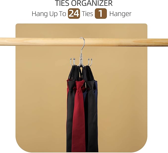 ZEDODIER 4 Pack Belt Organizer for Closet, Heavy-Duty Rotating Belt Hanger Rack Holds Multiple Belts, Hanging Space Saving Metal Belt Holder for Closet Storage, Silver