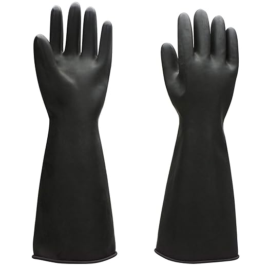 Safety Work Gloves for Men, 3 Pairs Chemical Resistant Elbow Length Gloves, Heavy Duty Rubber Industrial Glove for Cleaning Aquarium, Pool, Chemistry Laboratory, 18" Long, Extra Large