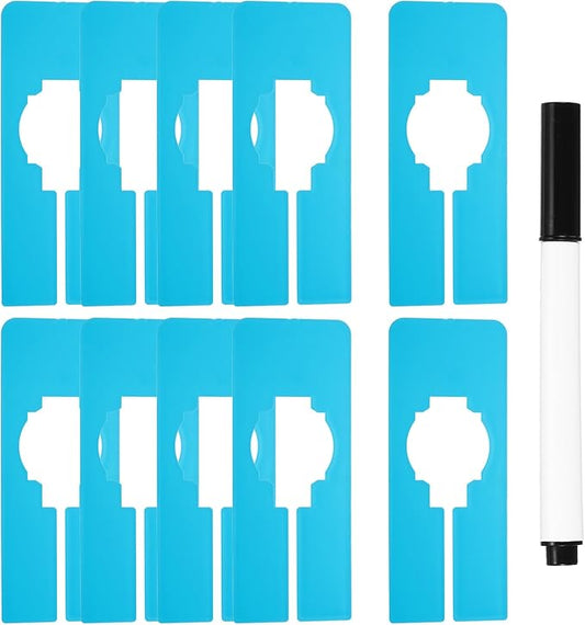 uxcell Clothes Dividers,10 Pack Rectangle Closet Rack Dividers Clothing Rack Size Dividers Blank Labels with Marker Pen Writable & Reusable for Hanging Clothes Sorting Size, Blue