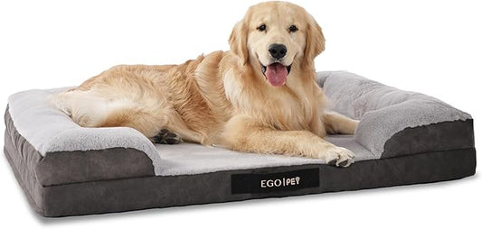 EGOHOME Durable Orthopedic Dog Bed for Large Dogs,Memory Foam Pet Bed with Sides, Non-Slip and Egg-Crate Charcoal Foam Dog Couch Bed with Waterproof Liner&Washable Removable Cover, Grey,41x27x6.5 Inch