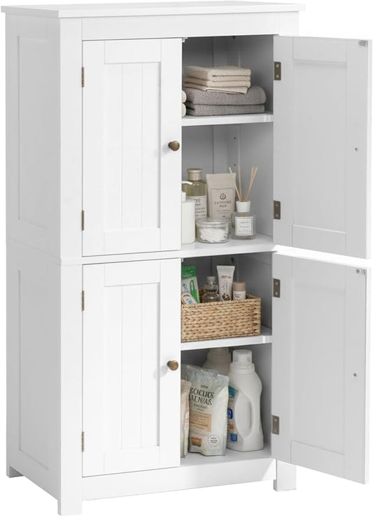 Karl home White Floor Storage Cabinet, Freestanding Storage Unit with 4 Doors, Thin Toilet Organizer for Small Spaces，for Entryway, Bathroom
