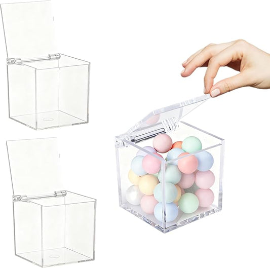 Acrylic Box with Hinge Lid, Clear Cube Display Case,Acrylic Square Container for Holding Staples, Highlighters, Adhesive Tape, Paper Clips, Stamps, Display in Office or Home
