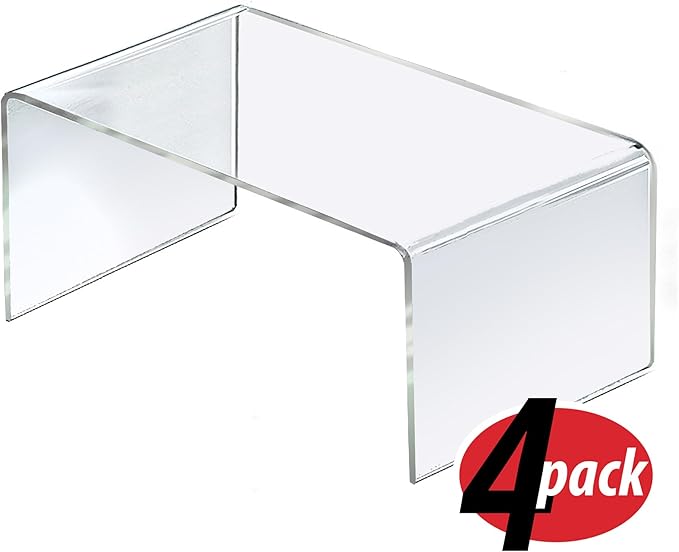 Azar Displays, 515311, Acrylic Laptop Stand, Computer Riser for Desk, Monitor Stand, Closet Organizer for Clothes & Shoes, Cabinet Display for Accessories and Decor, Clear, 4 Pack, 12"x7.75"x6"